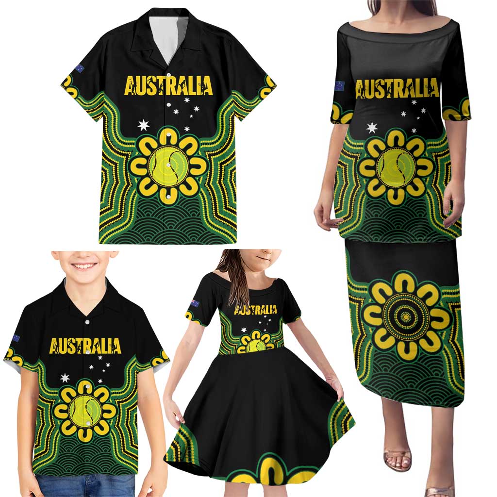Personalised Australia Tennis Family Matching Puletasi and Hawaiian Shirt Go Aussie Aboriginal Art - Aussie Hoodie