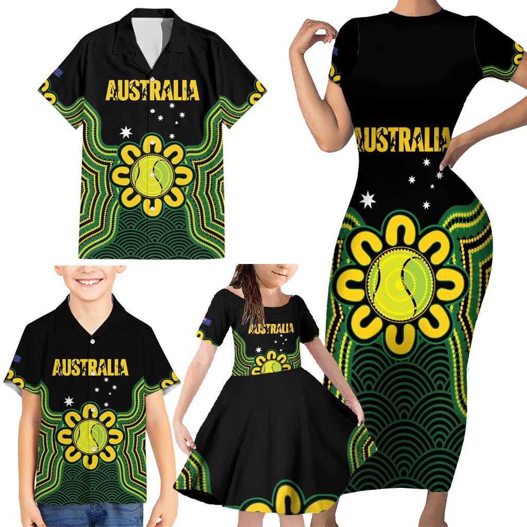 Personalised Australia Tennis Family Matching Short Sleeve Bodycon Dress and Hawaiian Shirt Go Aussie Aboriginal Art - Aussie Hoodie