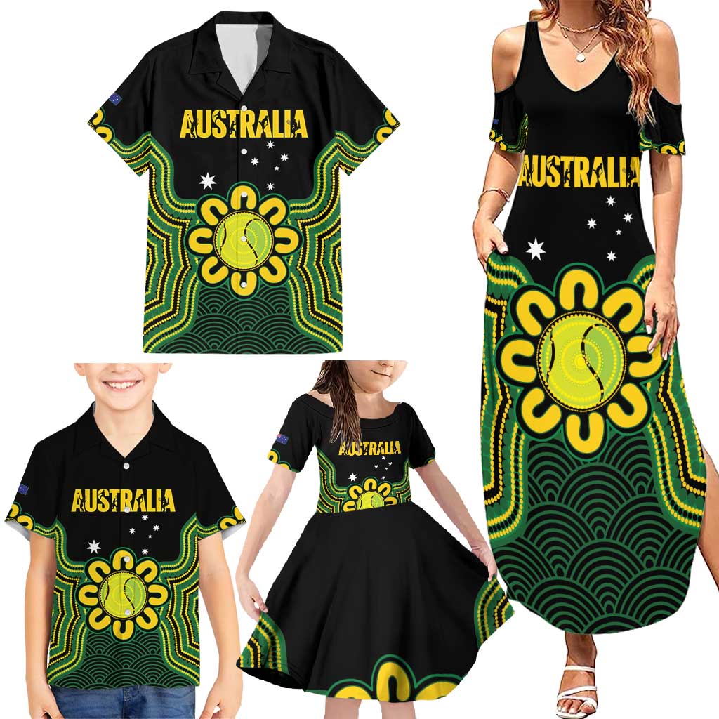 Personalised Australia Tennis Family Matching Summer Maxi Dress and Hawaiian Shirt Go Aussie Aboriginal Art - Aussie Hoodie