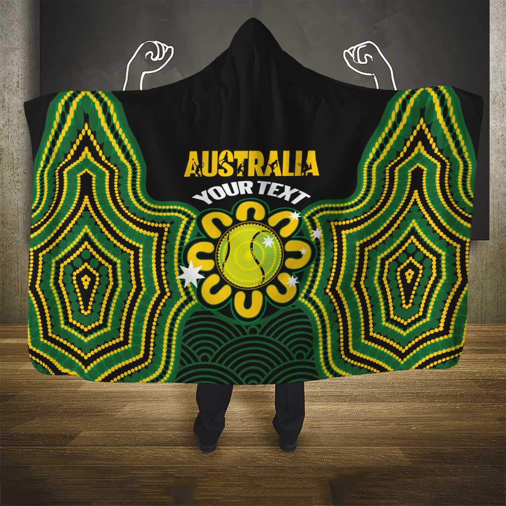Personalised Australia Tennis Hooded Blanket Go Aussie Aboriginal Art - Aussie Hoodie