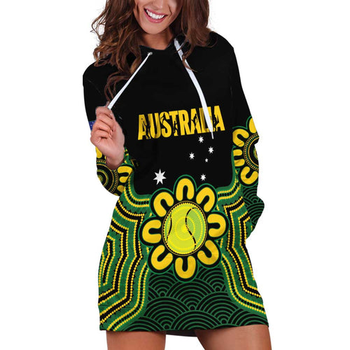 Personalised Australia Tennis Hoodie Dress Go Aussie Aboriginal Art - Aussie Hoodie