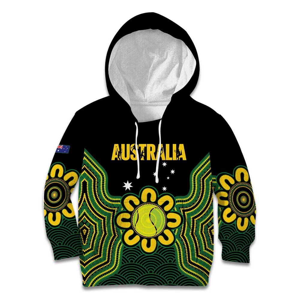 Personalised Australia Tennis Kid Hoodie Go Aussie Aboriginal Art - Aussie Hoodie
