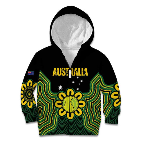 Personalised Australia Tennis Kid Hoodie Go Aussie Aboriginal Art - Aussie Hoodie