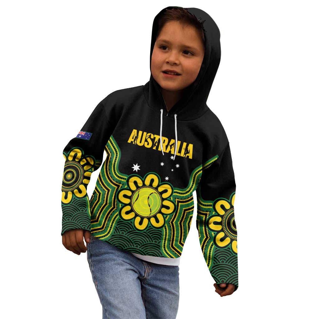 Personalised Australia Tennis Kid Hoodie Go Aussie Aboriginal Art - Aussie Hoodie
