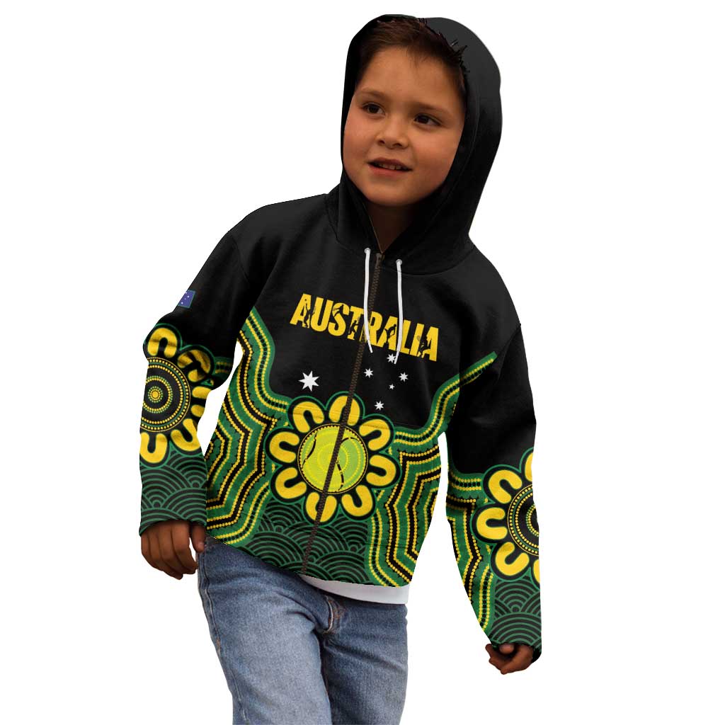 Personalised Australia Tennis Kid Hoodie Go Aussie Aboriginal Art - Aussie Hoodie