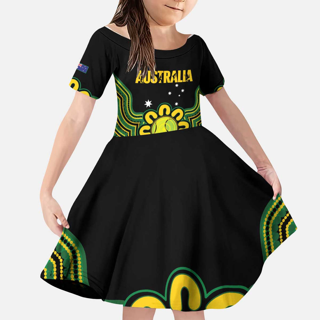 Personalised Australia Tennis Kid Short Sleeve Dress Go Aussie Aboriginal Art - Aussie Hoodie