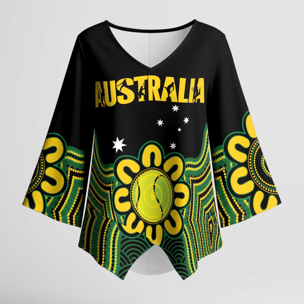 Personalised Australia Tennis Kimono Sleeve Blouse Go Aussie Aboriginal Art - Aussie Hoodie