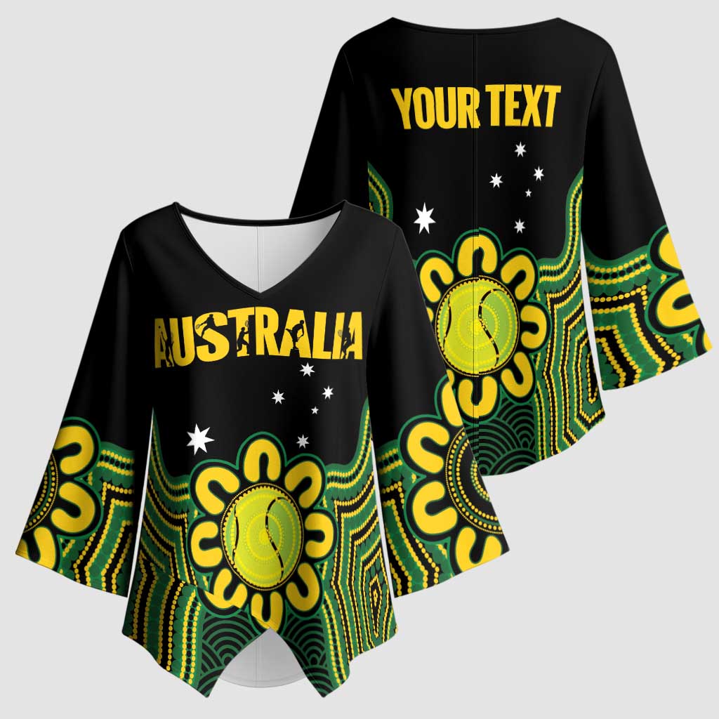Personalised Australia Tennis Kimono Sleeve Blouse Go Aussie Aboriginal Art - Aussie Hoodie