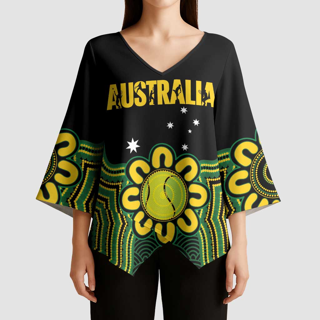 Personalised Australia Tennis Kimono Sleeve Blouse Go Aussie Aboriginal Art - Aussie Hoodie