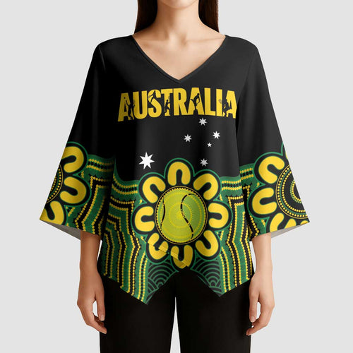 Personalised Australia Tennis Kimono Sleeve Blouse Go Aussie Aboriginal Art - Aussie Hoodie