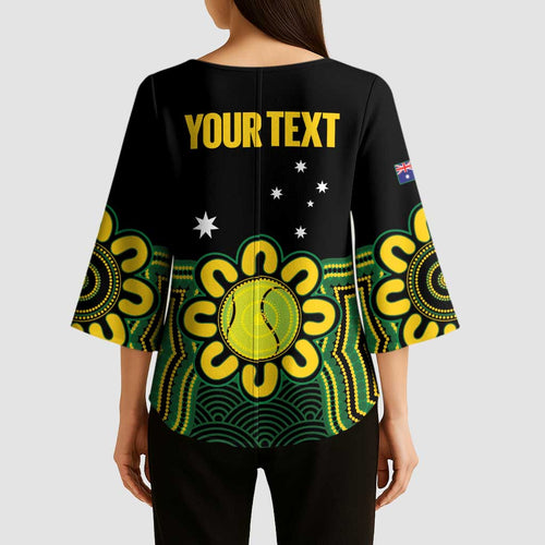 Personalised Australia Tennis Kimono Sleeve Blouse Go Aussie Aboriginal Art - Aussie Hoodie