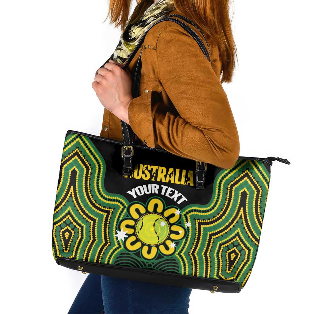 Personalised Australia Tennis Leather Tote Bag Go Aussie Aboriginal Art - Aussie Hoodie