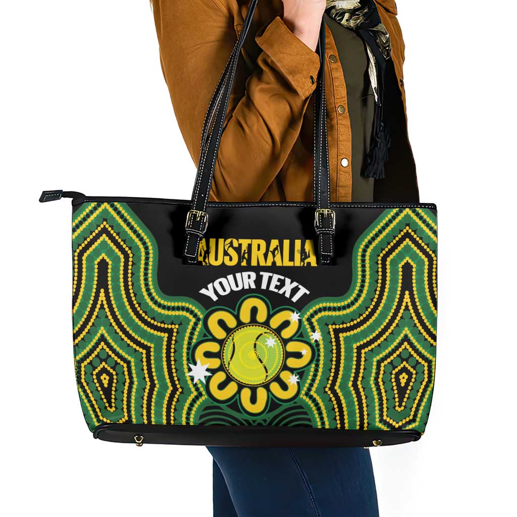 Personalised Australia Tennis Leather Tote Bag Go Aussie Aboriginal Art - Aussie Hoodie