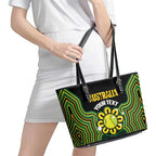 Personalised Australia Tennis Leather Tote Bag Go Aussie Aboriginal Art - Aussie Hoodie