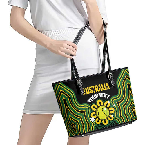 Personalised Australia Tennis Leather Tote Bag Go Aussie Aboriginal Art - Aussie Hoodie