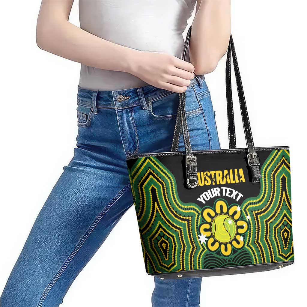 Personalised Australia Tennis Leather Tote Bag Go Aussie Aboriginal Art - Aussie Hoodie