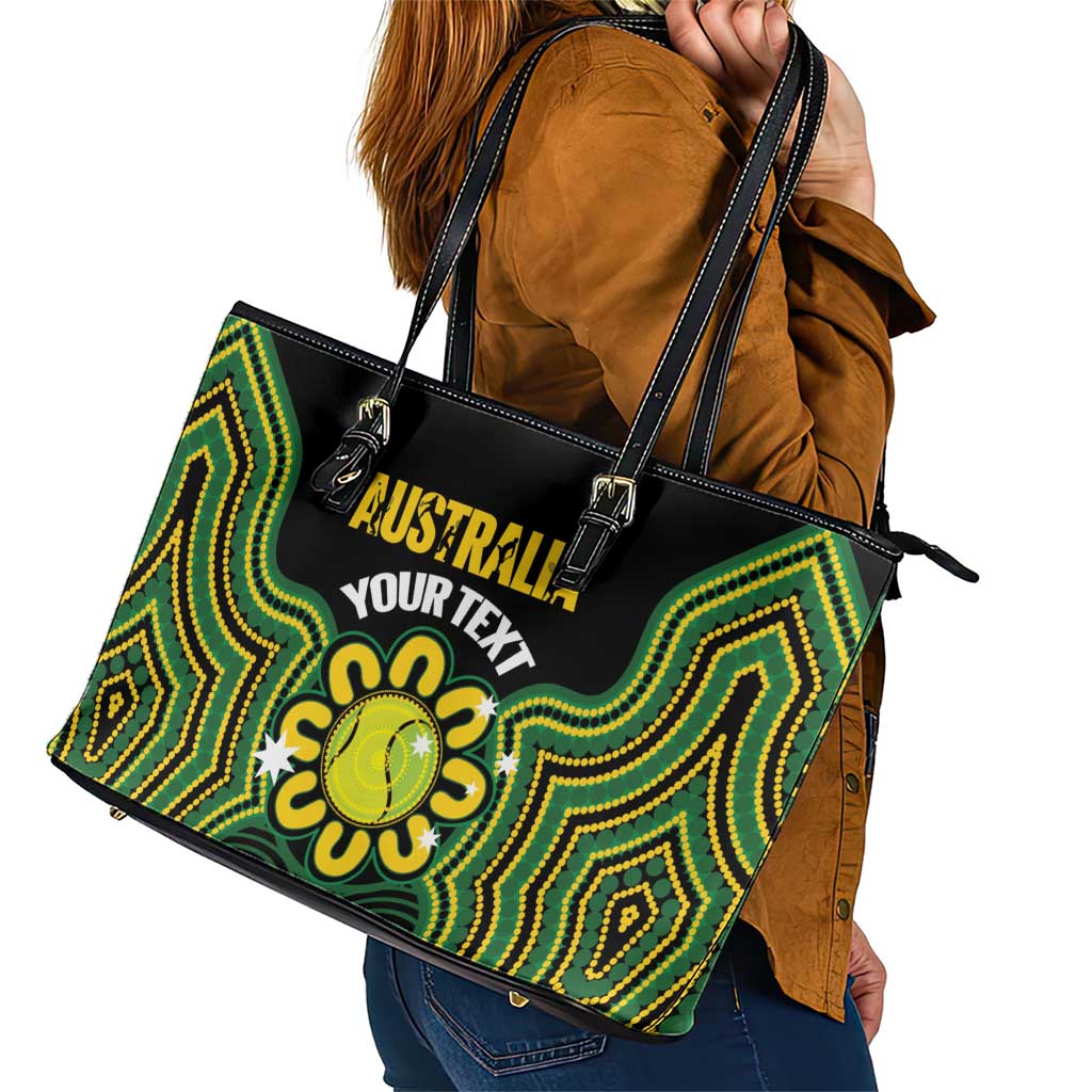 Personalised Australia Tennis Leather Tote Bag Go Aussie Aboriginal Art - Aussie Hoodie