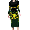 Personalised Australia Tennis Long Sleeve Bodycon Dress Go Aussie Aboriginal Art - Aussie Hoodie