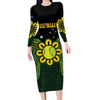 Personalised Australia Tennis Long Sleeve Bodycon Dress Go Aussie Aboriginal Art - Aussie Hoodie
