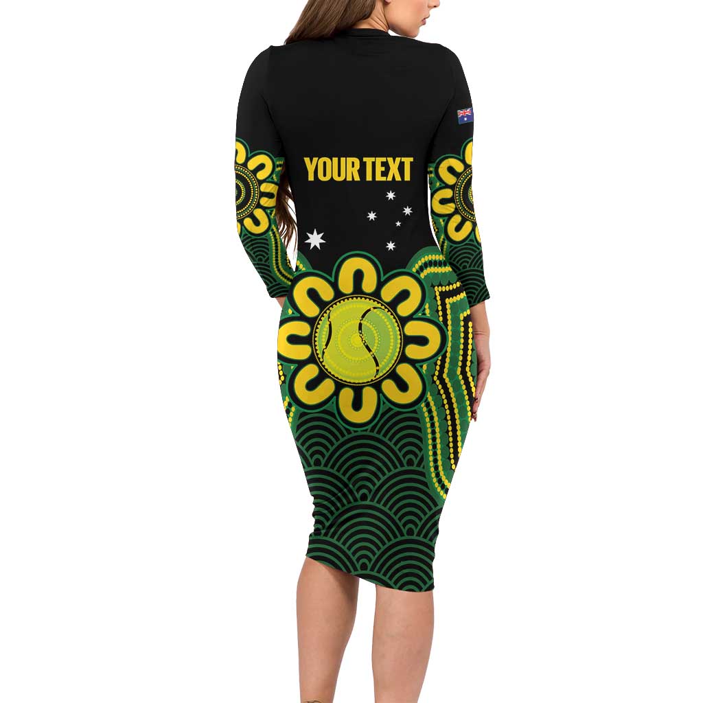 Personalised Australia Tennis Long Sleeve Bodycon Dress Go Aussie Aboriginal Art - Aussie Hoodie