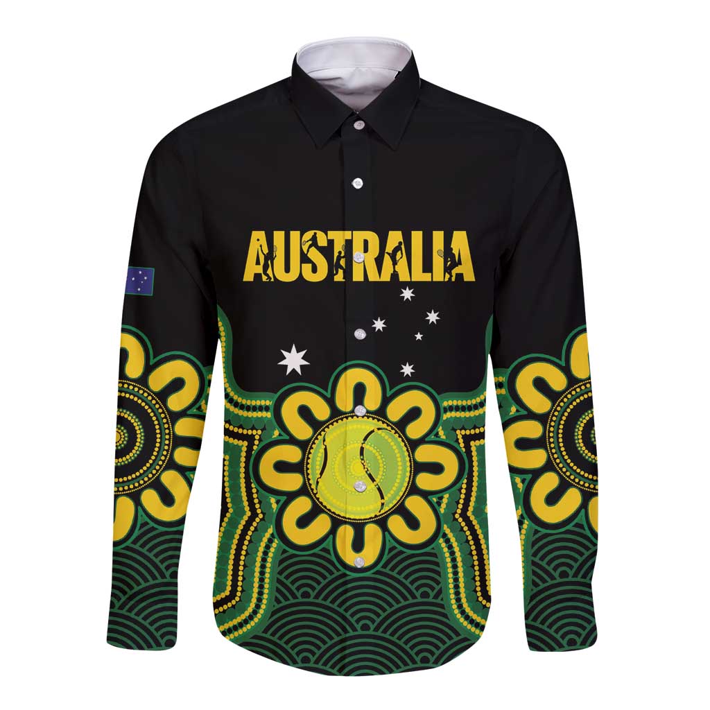 Personalised Australia Tennis Long Sleeve Button Shirt Go Aussie Aboriginal Art - Aussie Hoodie