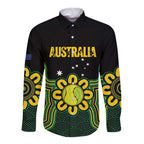 Personalised Australia Tennis Long Sleeve Button Shirt Go Aussie Aboriginal Art - Aussie Hoodie