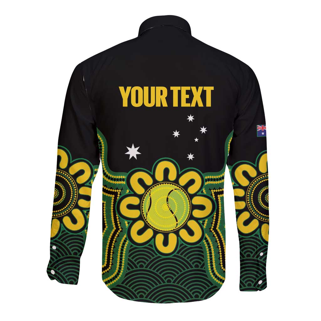Personalised Australia Tennis Long Sleeve Button Shirt Go Aussie Aboriginal Art - Aussie Hoodie