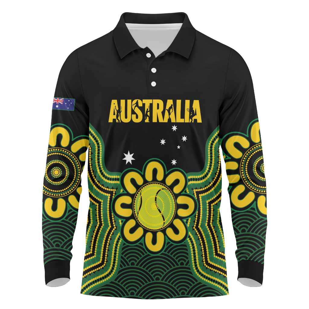 Personalised Australia Tennis Long Sleeve Polo Shirt Go Aussie Aboriginal Art - Aussie Hoodie