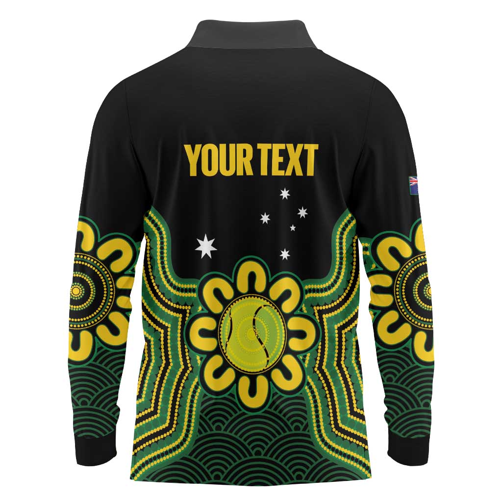 Personalised Australia Tennis Long Sleeve Polo Shirt Go Aussie Aboriginal Art - Aussie Hoodie