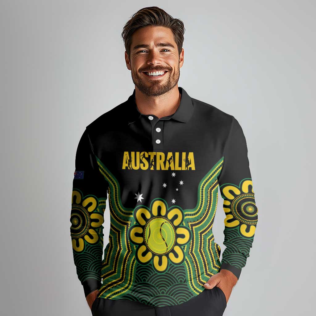 Personalised Australia Tennis Long Sleeve Polo Shirt Go Aussie Aboriginal Art - Aussie Hoodie