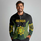 Personalised Australia Tennis Long Sleeve Polo Shirt Go Aussie Aboriginal Art - Aussie Hoodie