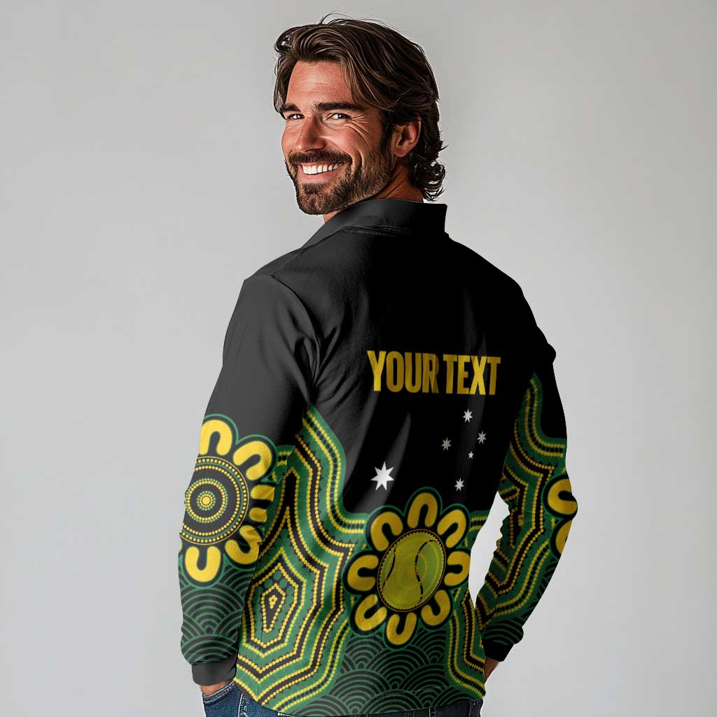 Personalised Australia Tennis Long Sleeve Polo Shirt Go Aussie Aboriginal Art - Aussie Hoodie
