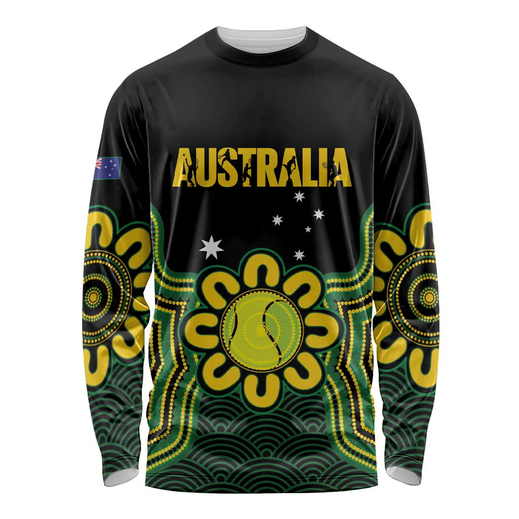 Personalised Australia Tennis Long Sleeve Shirt Go Aussie Aboriginal Art - Aussie Hoodie