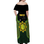 Personalised Australia Tennis Off Shoulder Maxi Dress Go Aussie Aboriginal Art - Aussie Hoodie