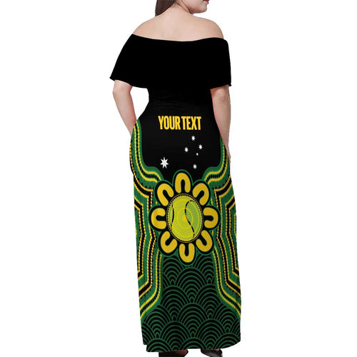 Personalised Australia Tennis Off Shoulder Maxi Dress Go Aussie Aboriginal Art - Aussie Hoodie
