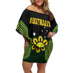 Personalised Australia Tennis Off Shoulder Short Dress Go Aussie Aboriginal Art - Aussie Hoodie