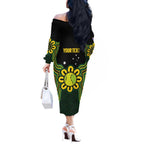 Personalised Australia Tennis Off The Shoulder Long Sleeve Dress Go Aussie Aboriginal Art - Aussie Hoodie