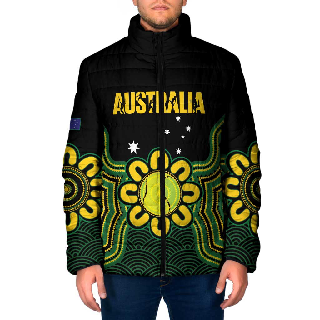 Personalised Australia Tennis Padded Jacket Go Aussie Aboriginal Art - Aussie Hoodie
