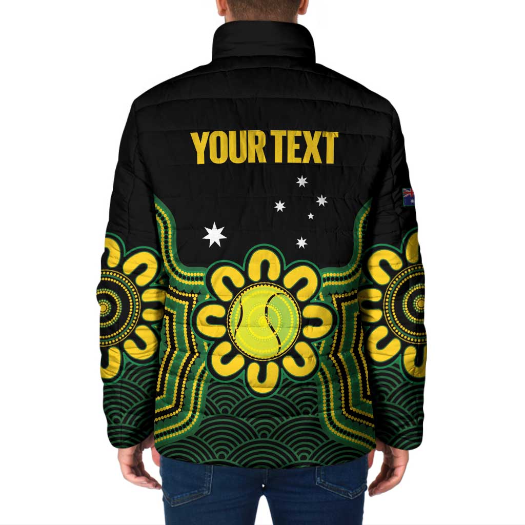 Personalised Australia Tennis Padded Jacket Go Aussie Aboriginal Art - Aussie Hoodie