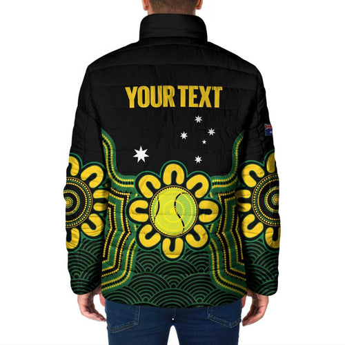 Personalised Australia Tennis Padded Jacket Go Aussie Aboriginal Art - Aussie Hoodie