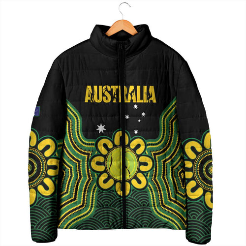 Personalised Australia Tennis Padded Jacket Go Aussie Aboriginal Art - Aussie Hoodie
