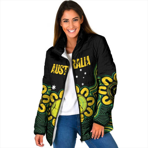 Personalised Australia Tennis Padded Jacket Go Aussie Aboriginal Art - Aussie Hoodie