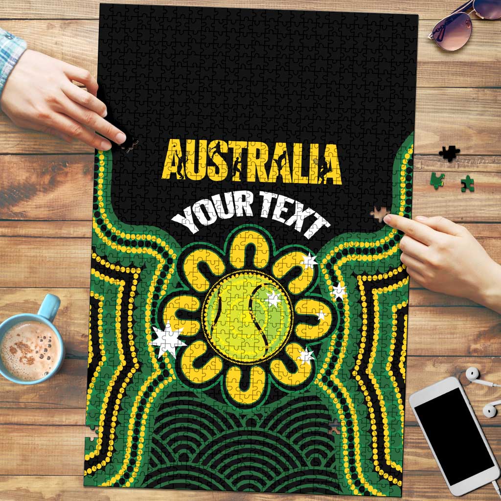 Personalised Australia Tennis Puzzle Go Aussie Aboriginal Art - Aussie Hoodie