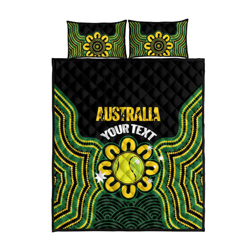 Personalised Australia Tennis Quilt Bed Set Go Aussie Aboriginal Art - Aussie Hoodie