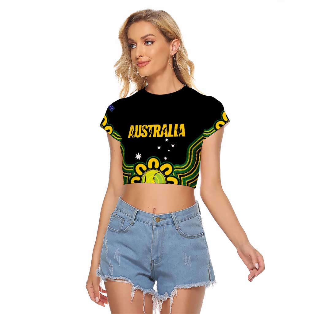 Personalised Australia Tennis Raglan Cropped T Shirt Go Aussie Aboriginal Art - Aussie Hoodie
