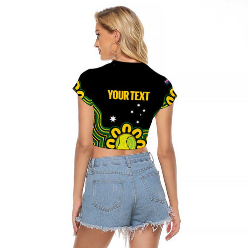 Personalised Australia Tennis Raglan Cropped T Shirt Go Aussie Aboriginal Art - Aussie Hoodie