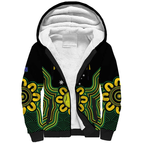 Personalised Australia Tennis Sherpa Hoodie Go Aussie Aboriginal Art - Aussie Hoodie