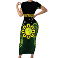 Personalised Australia Tennis Short Sleeve Bodycon Dress Go Aussie Aboriginal Art - Aussie Hoodie