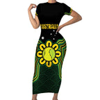 Personalised Australia Tennis Short Sleeve Bodycon Dress Go Aussie Aboriginal Art - Aussie Hoodie