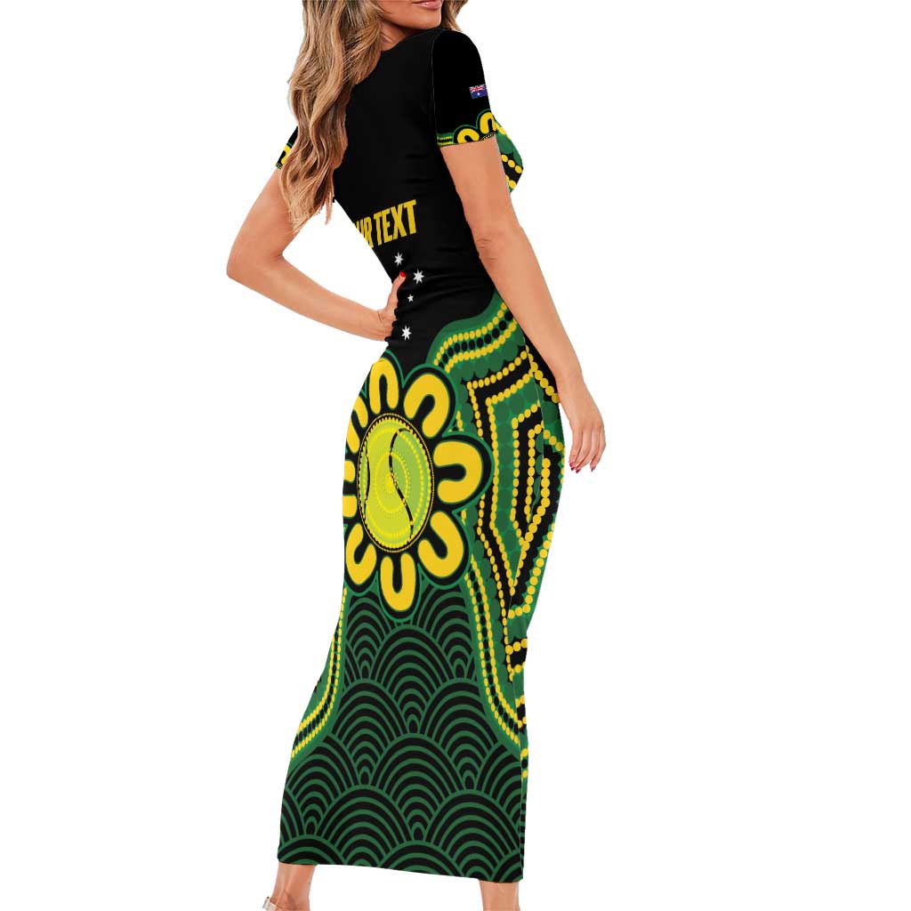 Personalised Australia Tennis Short Sleeve Bodycon Dress Go Aussie Aboriginal Art - Aussie Hoodie